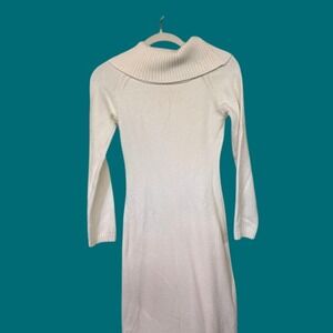 LILLUSORY Womens White Cowl Neck Long Sleeve Knit Bodycon Midi Sweater Dress S